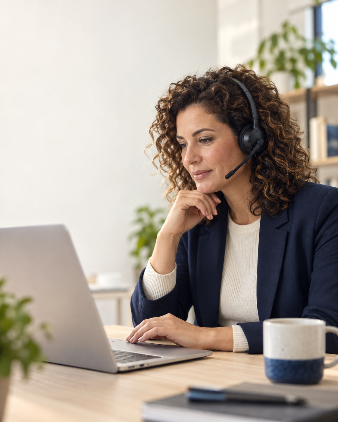 AI-sfeerbeeld van een professional die met een headset een gesprek oefent